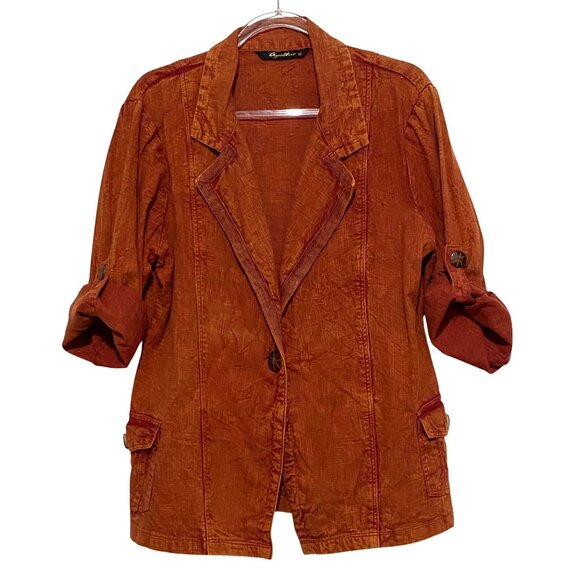 Apothic One Button Blazer Womens XL Orange Artsy Bohemian Earthy Southwestern - Picture 3 of 7